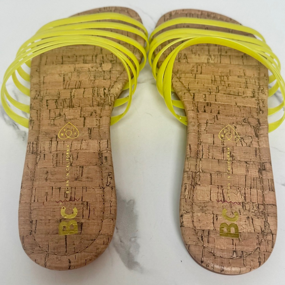 Womens Slides Sandals BC Born in California Cork Neon Yellow Size 10 - Picture 6 of 7